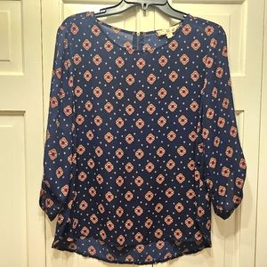 Hippie Rose Women's Navy Printed Blouse Sz M
